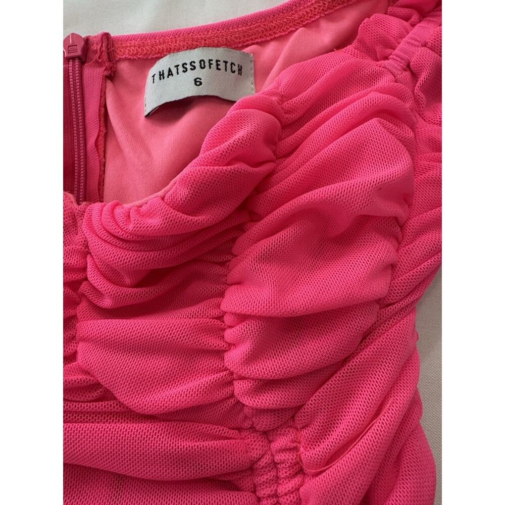 ThatsSoFetch Tomin Mini Dress Women's 6 Neon Hot Pink Ruched Bodycon Y2K - Picture 4 of 10